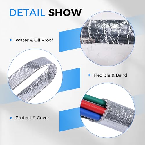 THERMOBRAIDTECH High Temp Heat Shield Sleeve Vapor Lock Silver Aluminized Wire Shielding Insulation Protection and Cover
