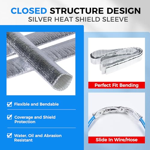 THERMOBRAIDTECH High Temp Heat Shield Sleeve Vapor Lock Silver Aluminized Wire Shielding Insulation Protection and Cover